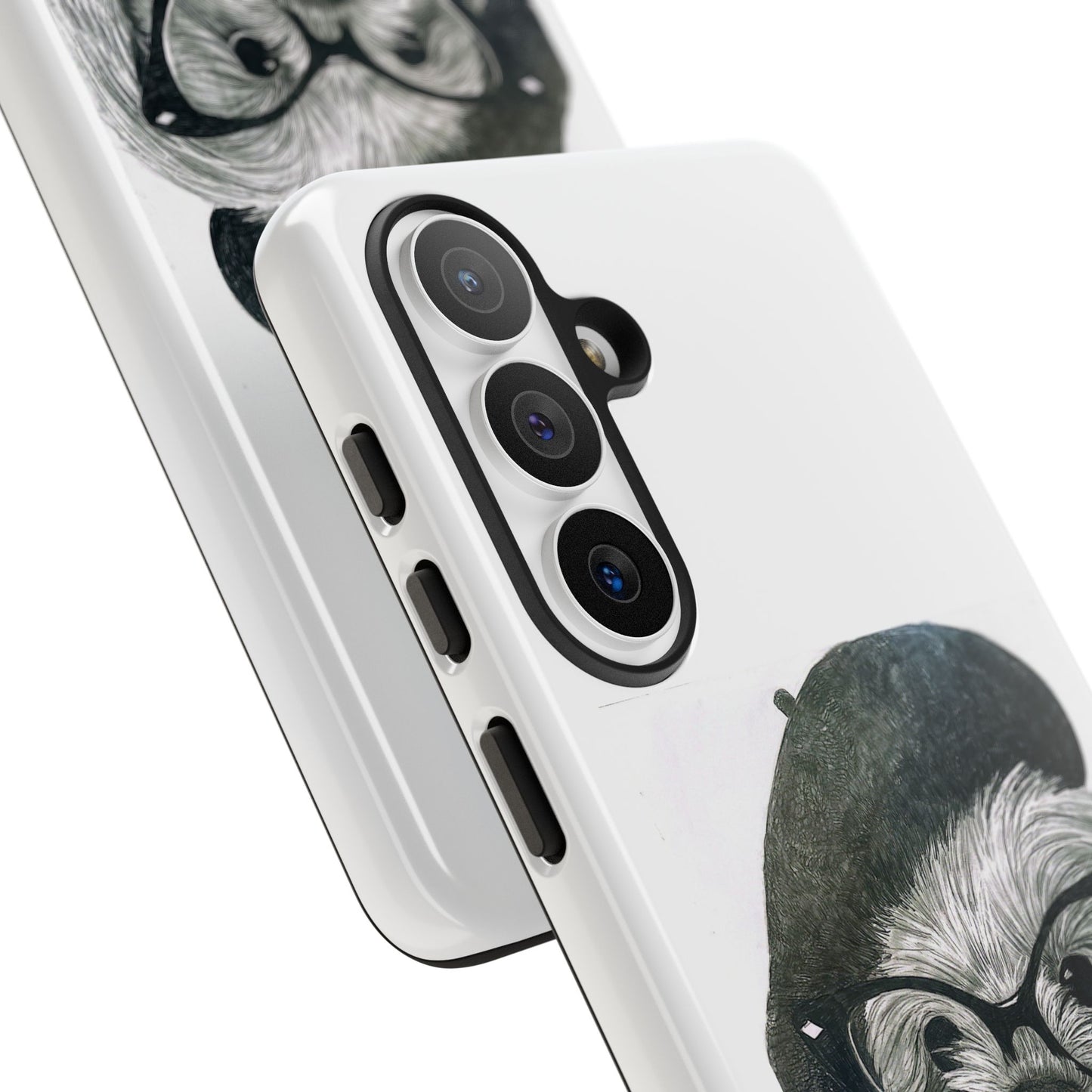 Dog Portrait Phone Case — Dexter with Beret, Glasses & Bow Tie