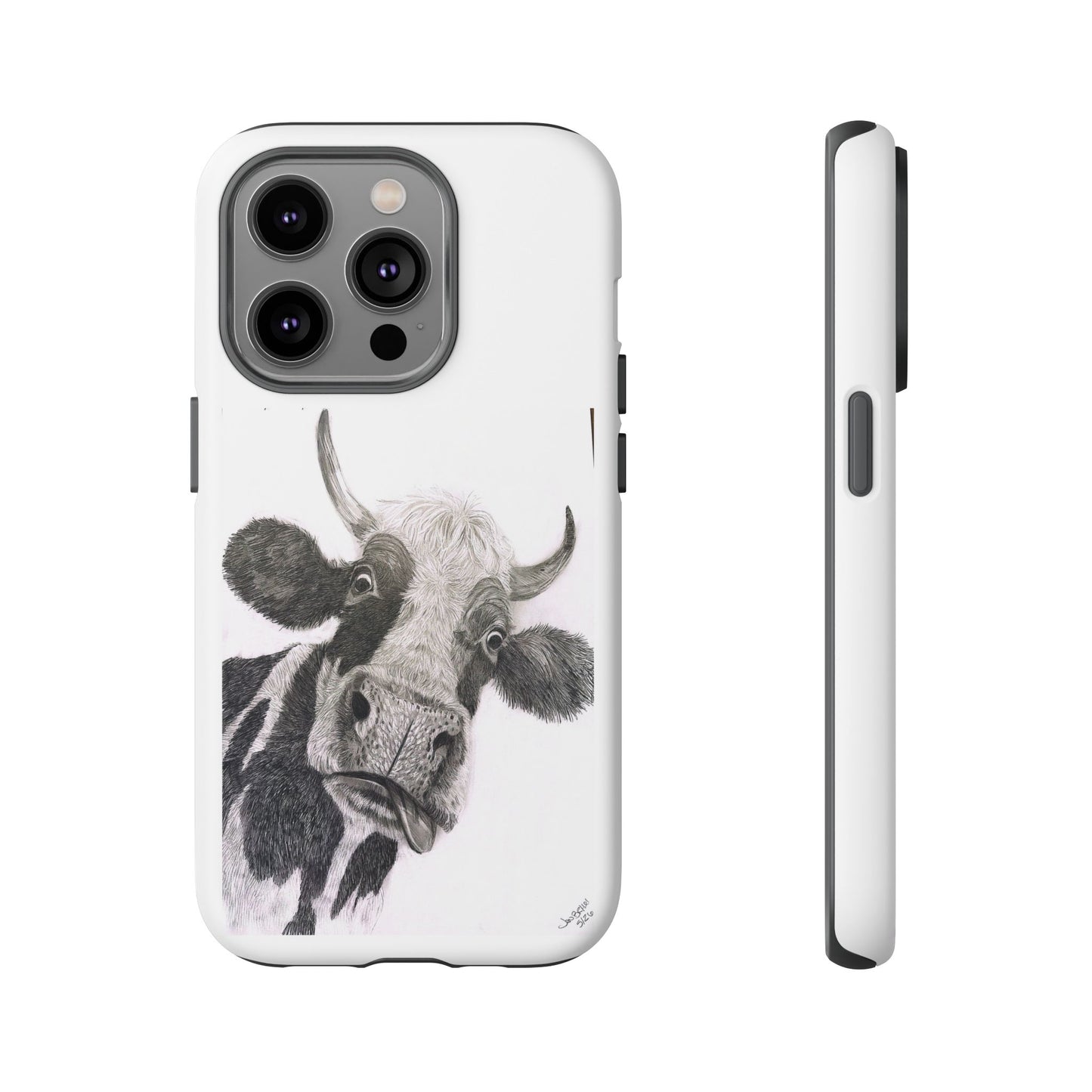 Cow Sketch Tough Phone Case — Protective iPhone Cover with Whimsical Cow Illustration