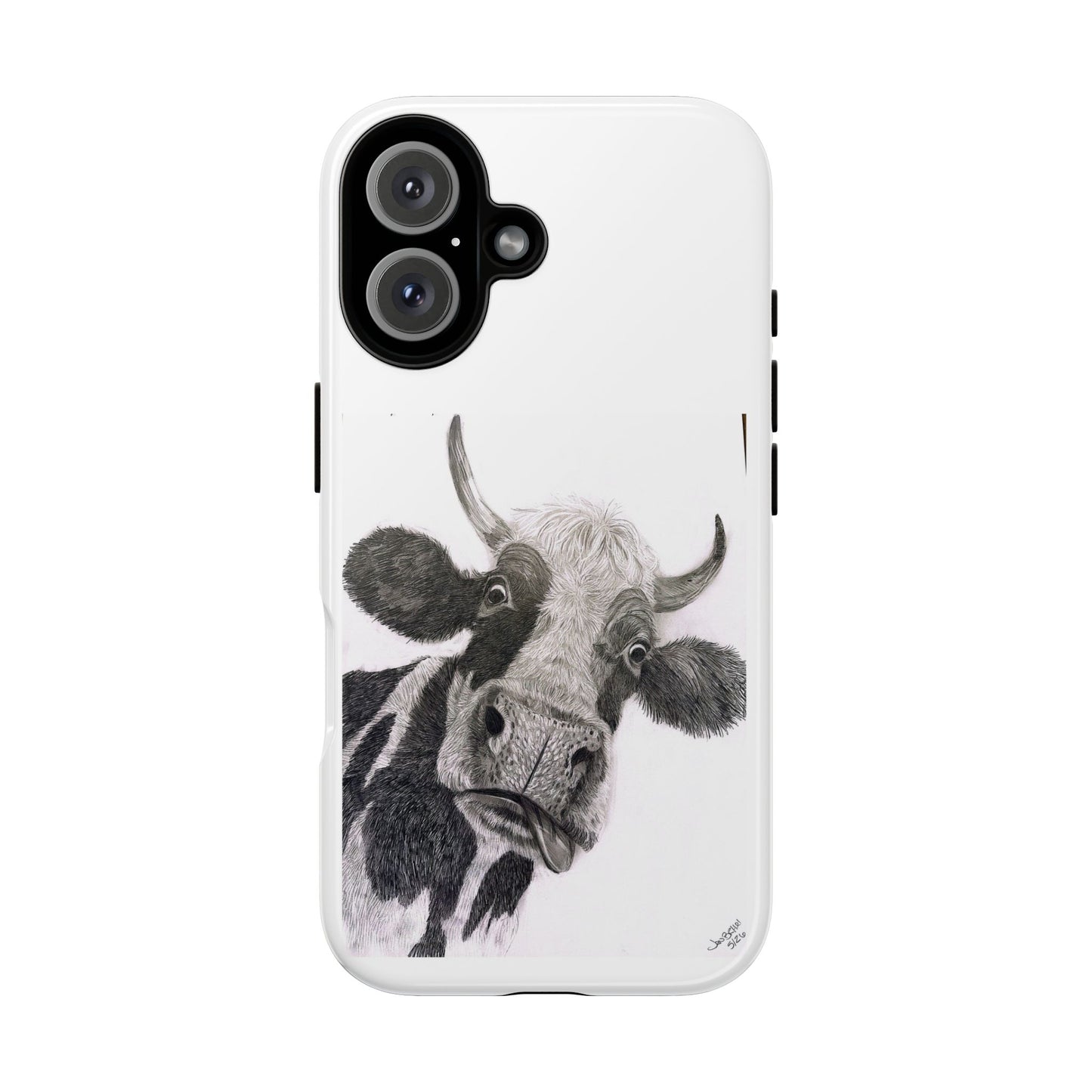Cow Sketch Tough Phone Case — Protective iPhone Cover with Whimsical Cow Illustration