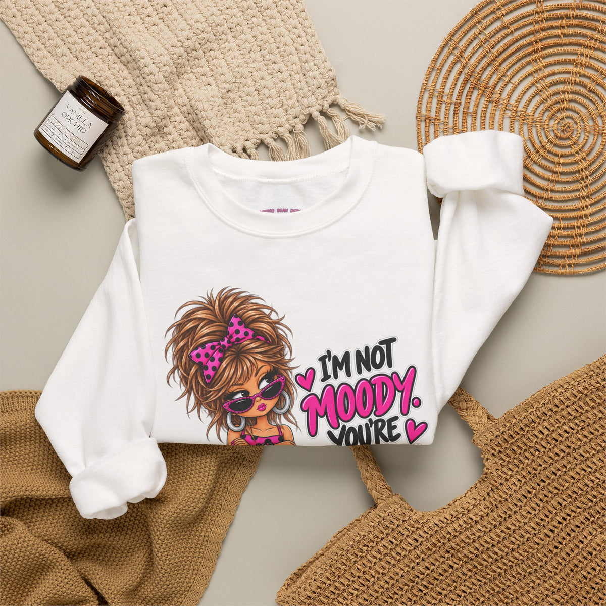 “I’m Not Moody, You’re Annoying” Girl & Pug Graphic Sweatshirt