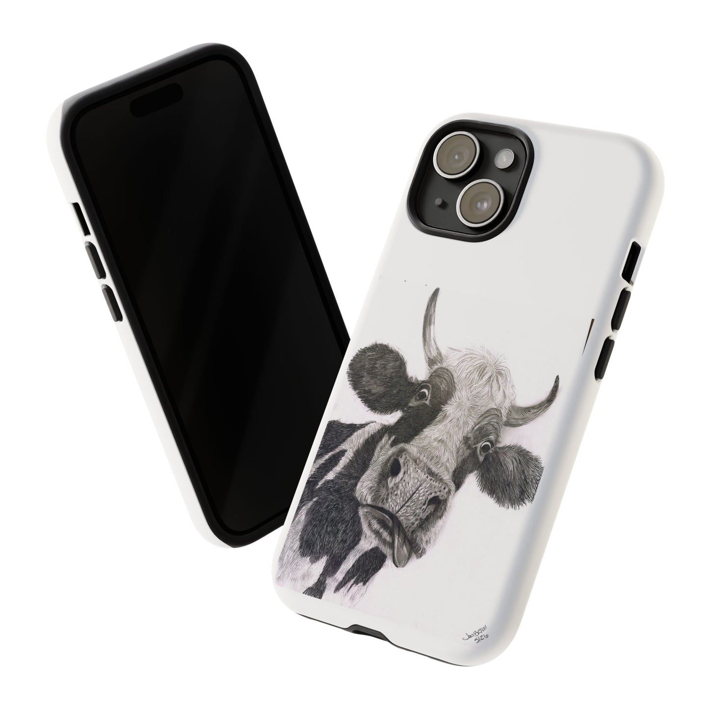 Cow Sketch Tough Phone Case — Protective iPhone Cover with Whimsical Cow Illustration