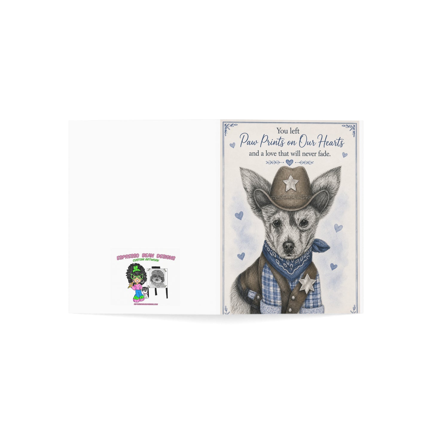 Pet Sympathy Greeting Card — “You Left Paw Prints on Our Hearts” Memorial Card (Single or Bulk)