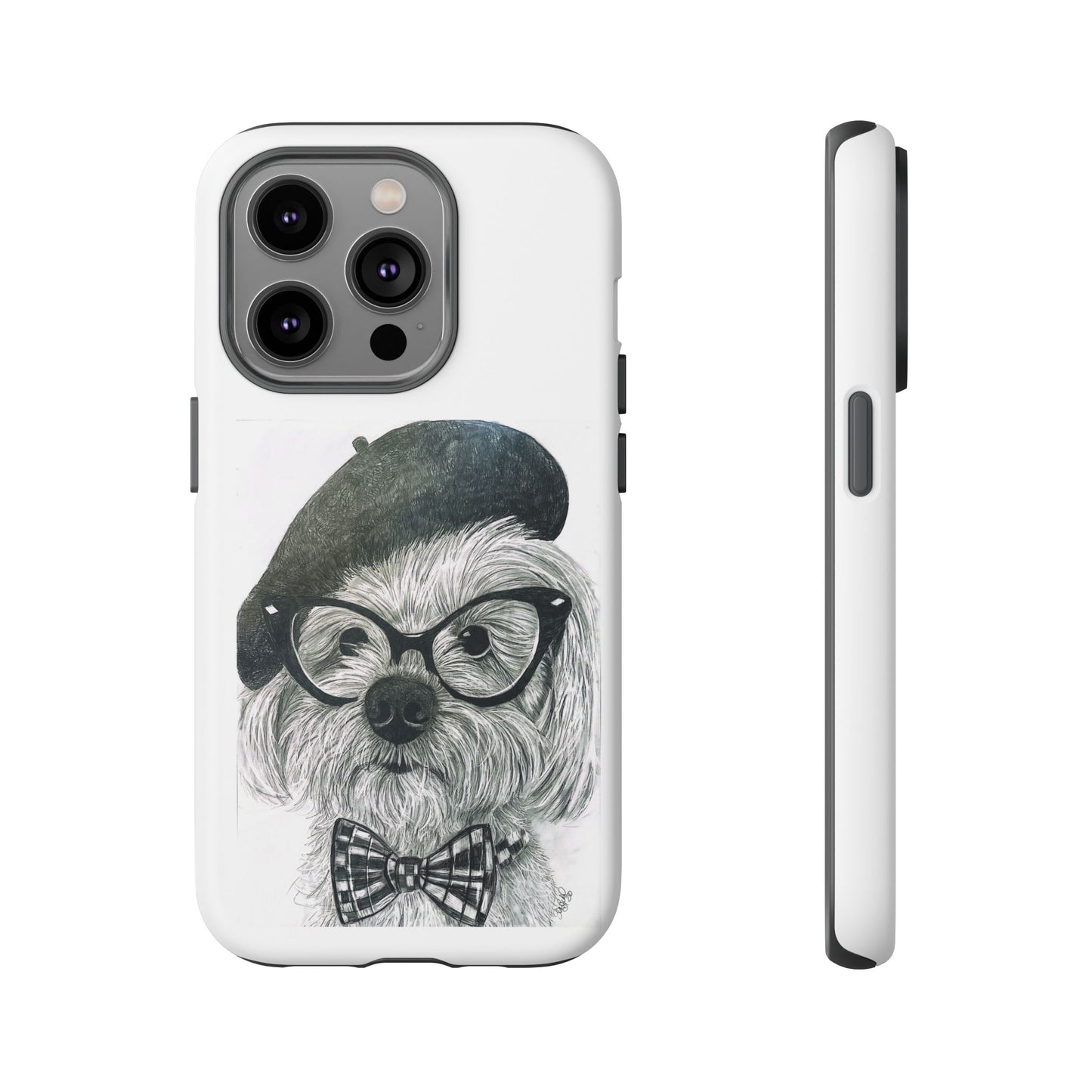 Dog Portrait Phone Case — Dexter with Beret, Glasses & Bow Tie