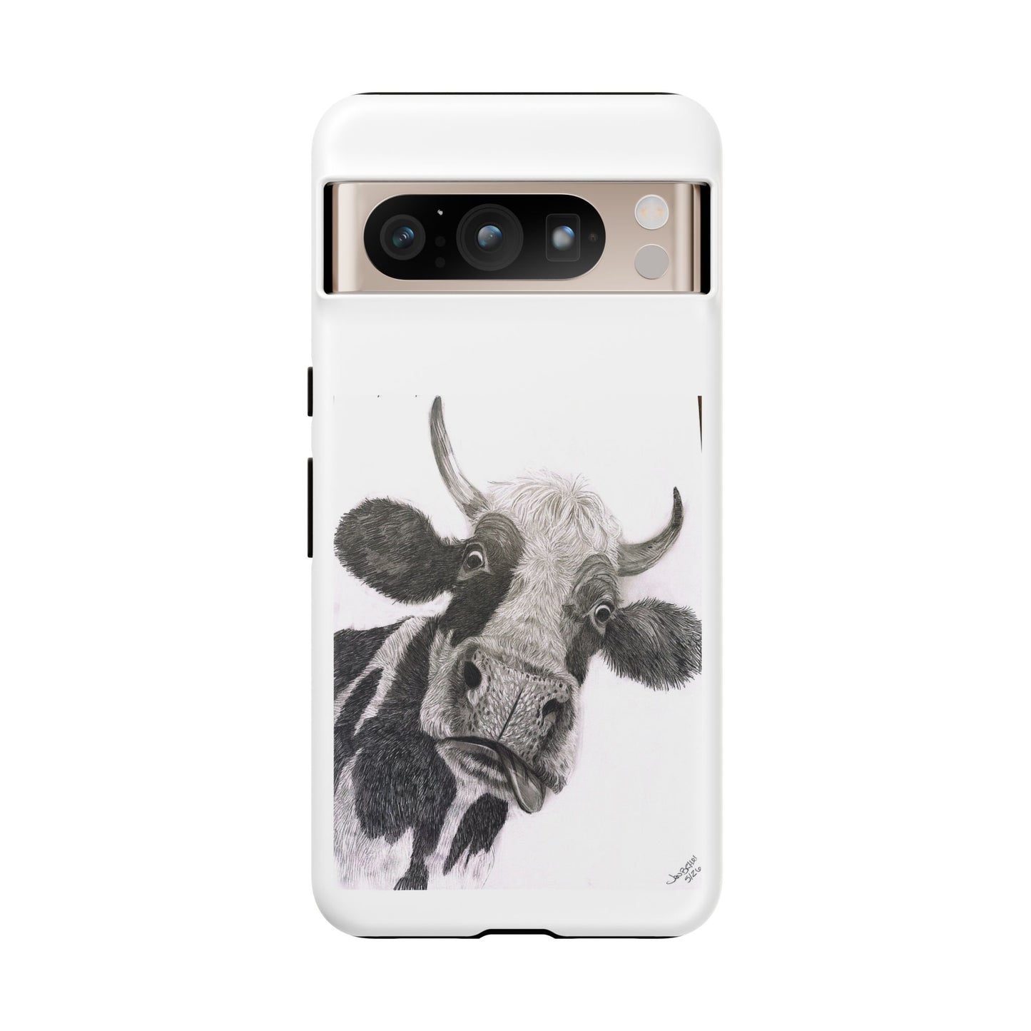 Cow Sketch Tough Phone Case — Protective iPhone Cover with Whimsical Cow Illustration