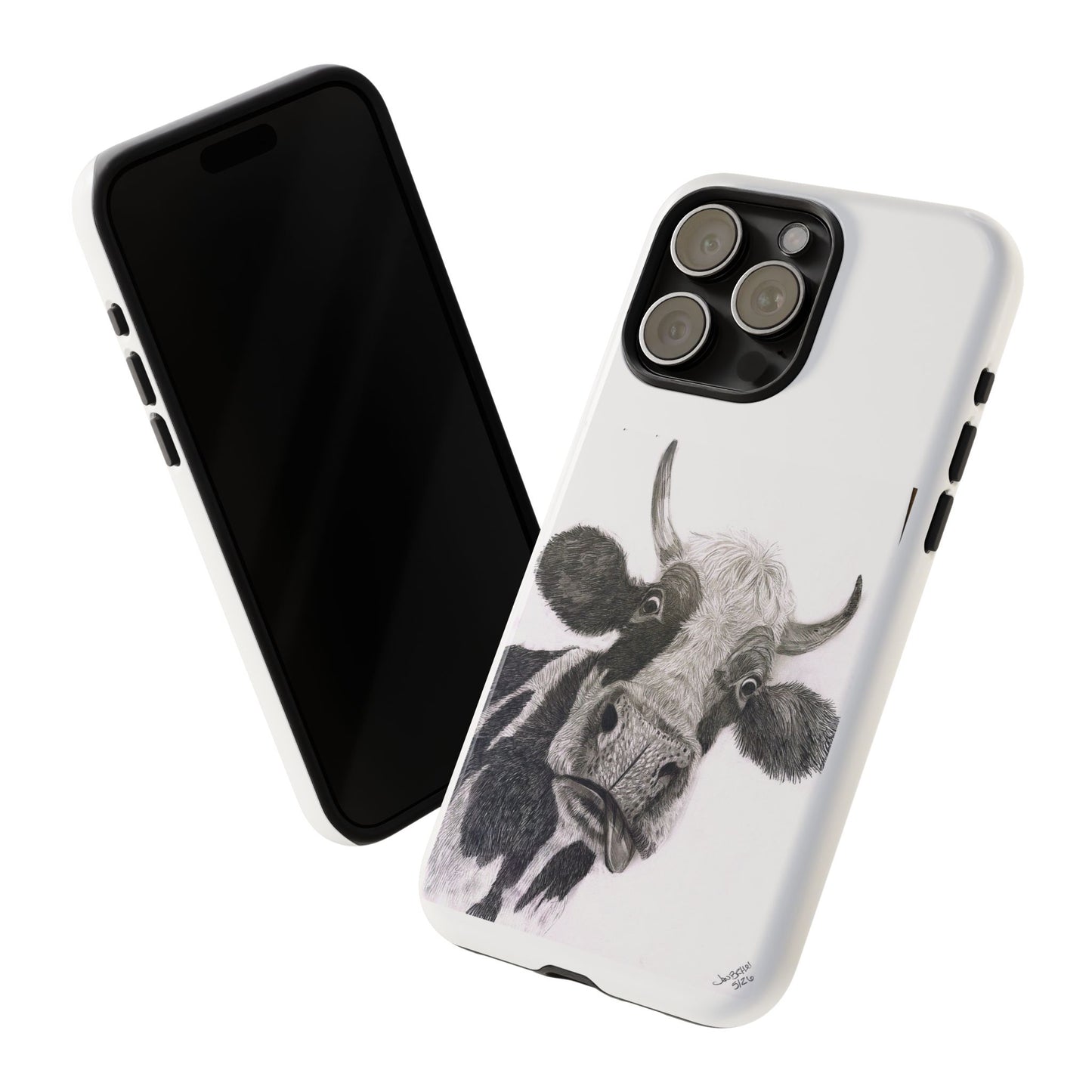 Cow Sketch Tough Phone Case — Protective iPhone Cover with Whimsical Cow Illustration