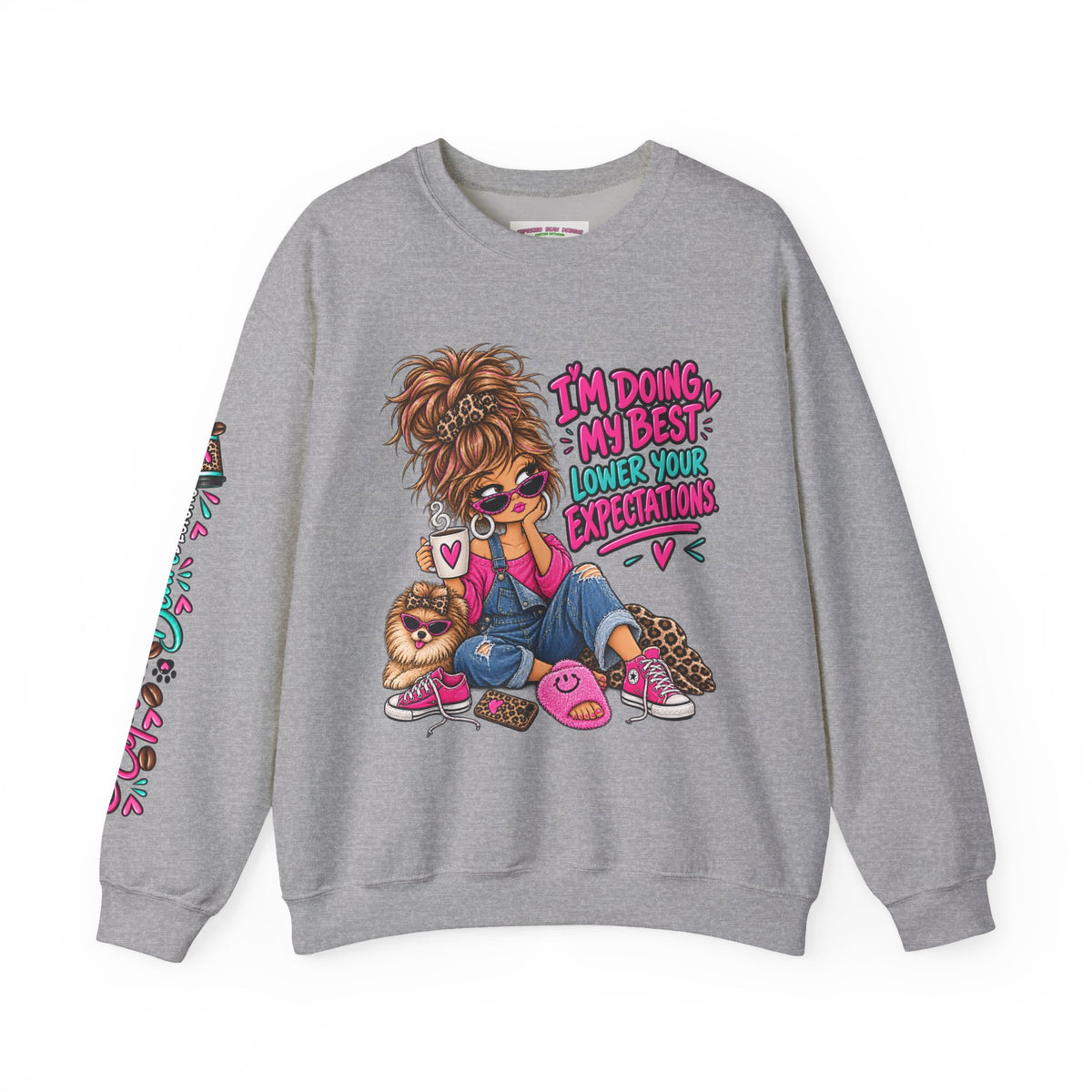 I'm Doing My Best Crewneck Sweatshirt — Cute Girl & Puppy Graphic