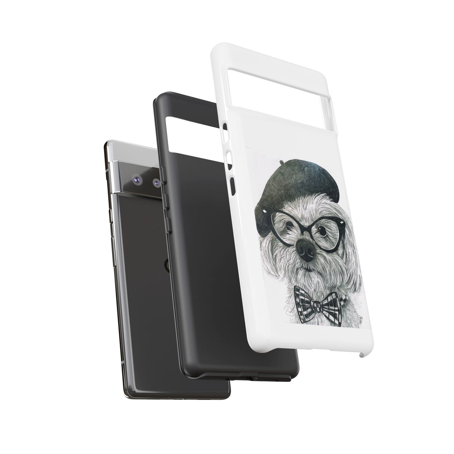 Dog Portrait Phone Case — Dexter with Beret, Glasses & Bow Tie
