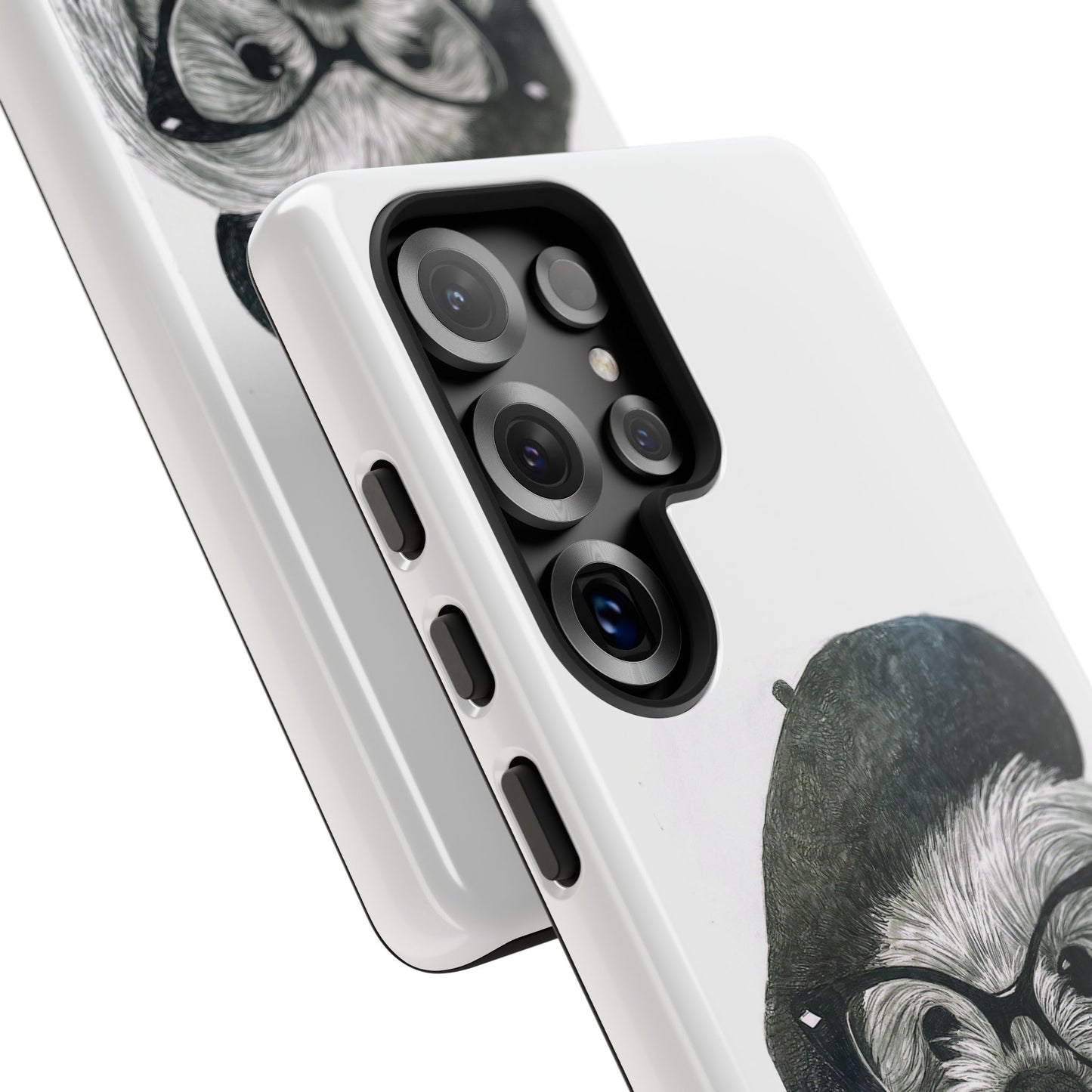 Dog Portrait Phone Case — Dexter with Beret, Glasses & Bow Tie