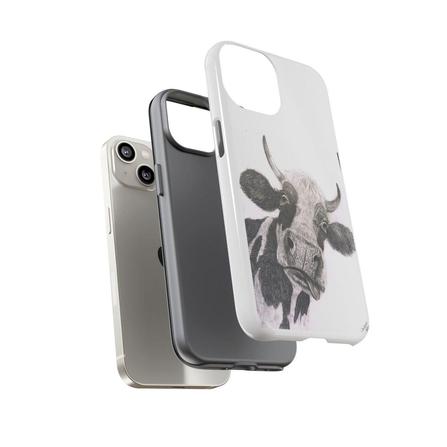 Cow Sketch Tough Phone Case — Protective iPhone Cover with Whimsical Cow Illustration