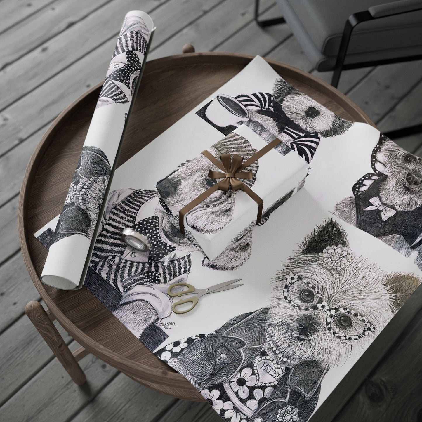 Sophia’s Gracie Wrapping paper Wrapping Paper — Black & White Pet Gift Wrap Roll