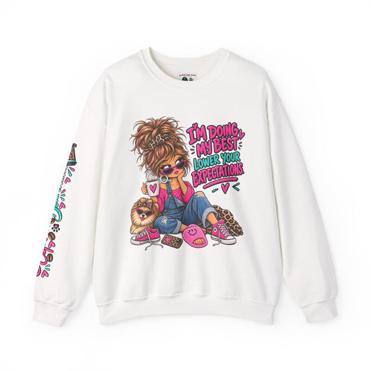 I'm Doing My Best Crewneck Sweatshirt — Cute Girl & Puppy Graphic