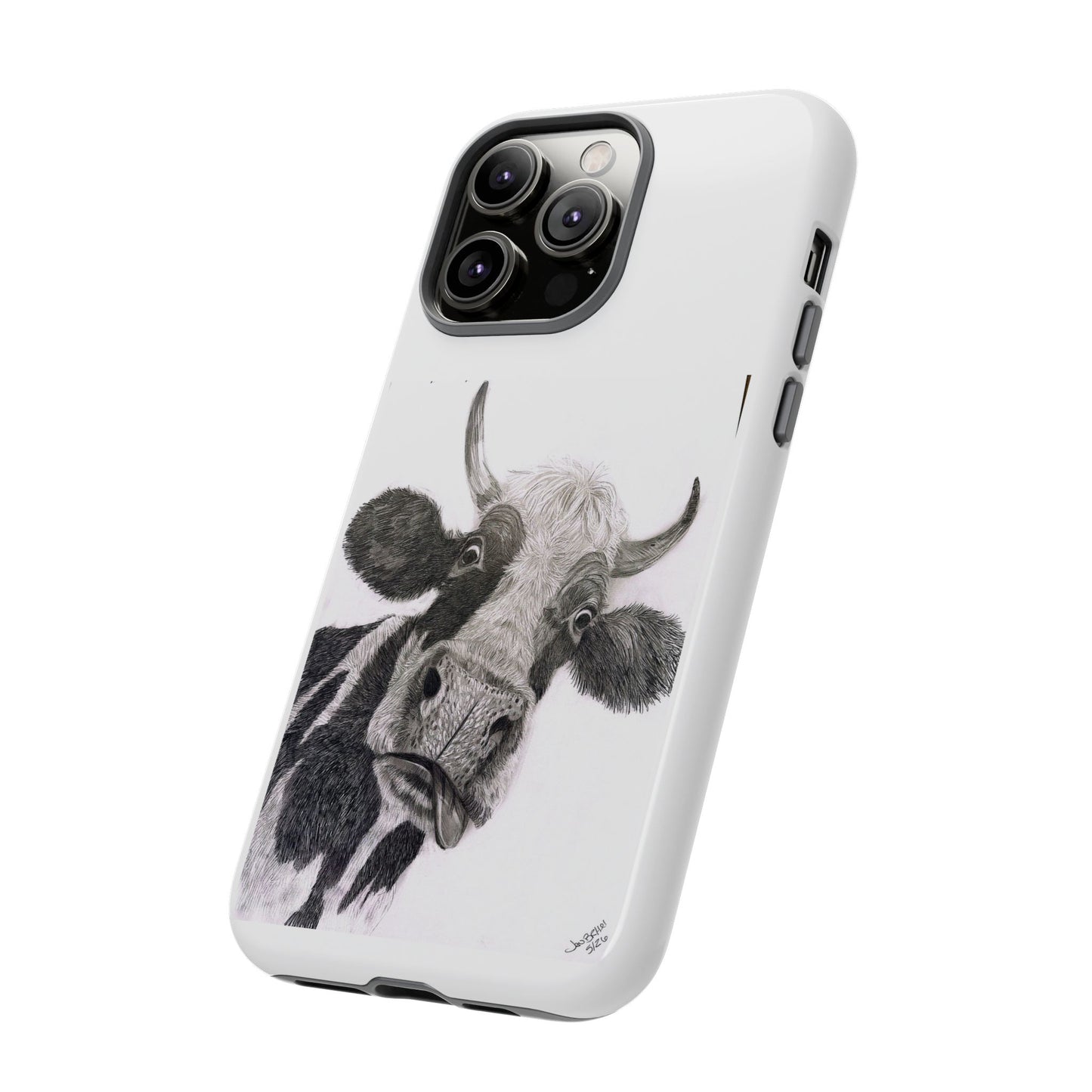 Cow Sketch Tough Phone Case — Protective iPhone Cover with Whimsical Cow Illustration