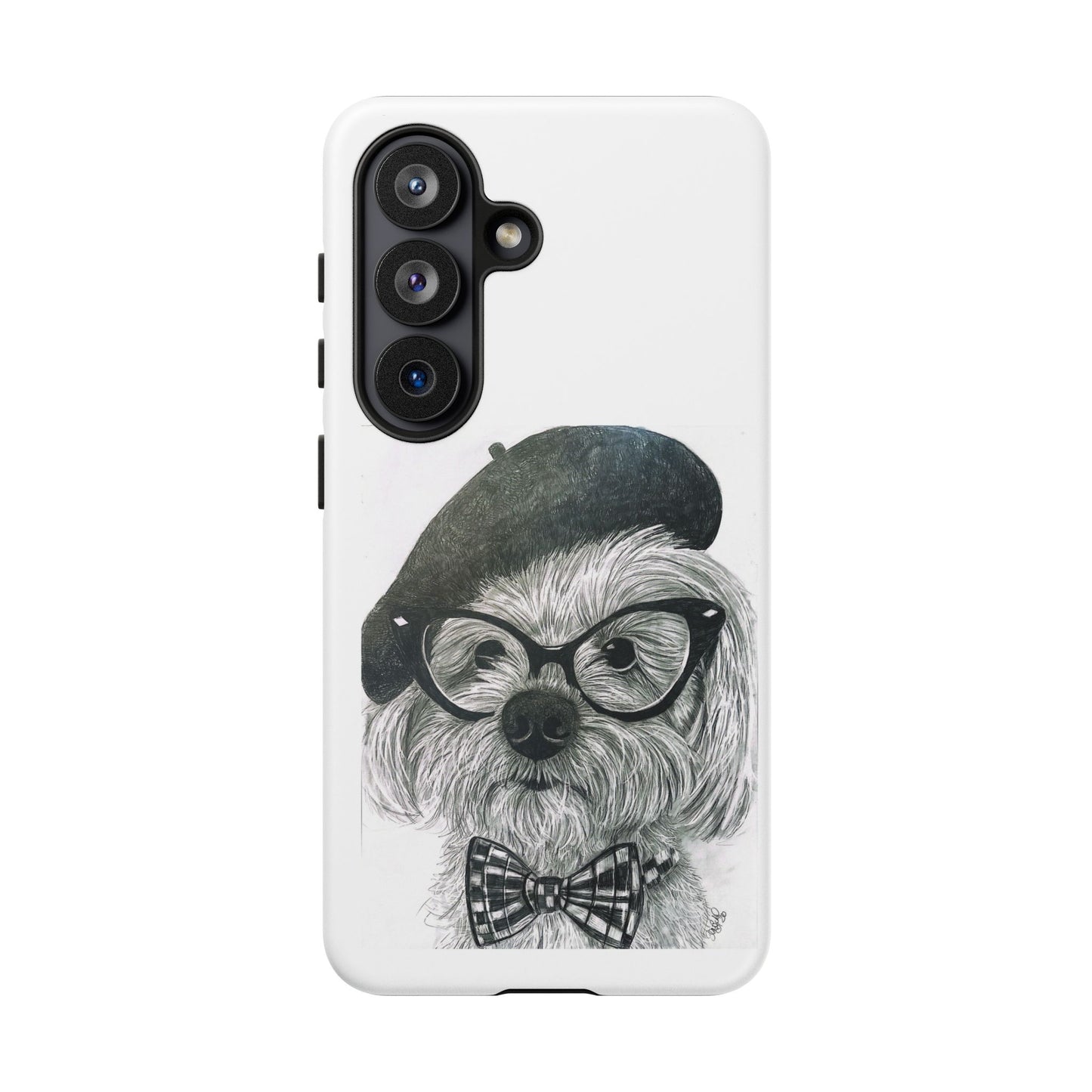 Dog Portrait Phone Case — Dexter with Beret, Glasses & Bow Tie