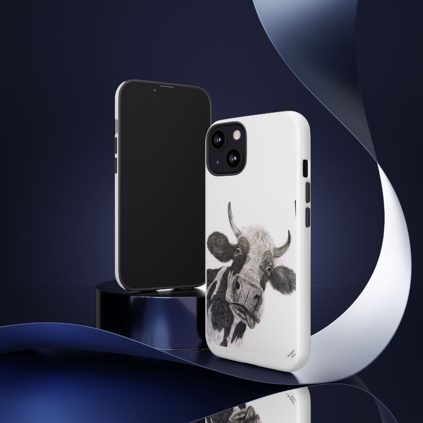Cow Sketch Tough Phone Case — Protective iPhone Cover with Whimsical Cow Illustration