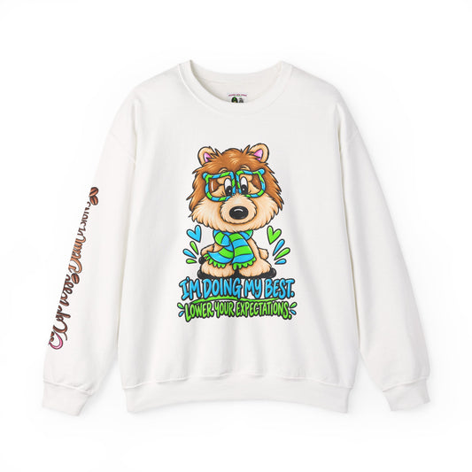 Crewneck Sweatshirt — "I'm Doing My Best, Lower Your Expectations" Cute Pom Graphic