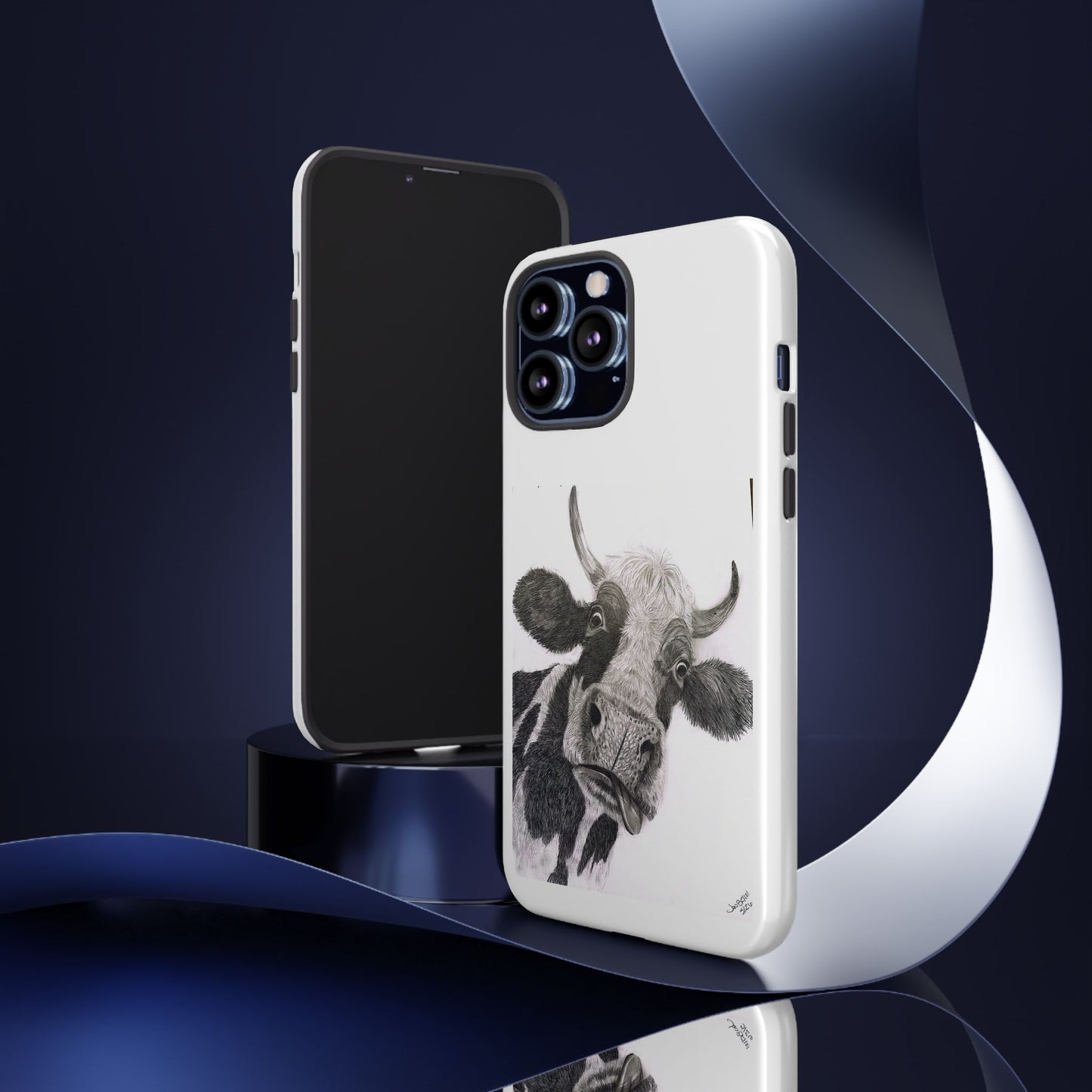 Cow Sketch Tough Phone Case — Protective iPhone Cover with Whimsical Cow Illustration