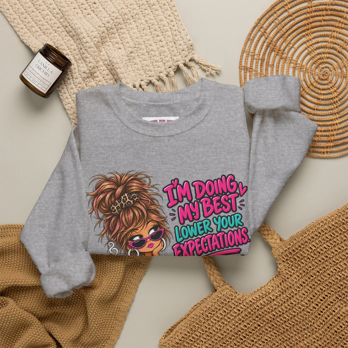 I'm Doing My Best Crewneck Sweatshirt — Cute Girl & Puppy Graphic
