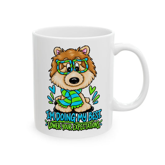 Cute Pom Ceramic Mug – "I’m doing my best"   Relaxing Animal Coffee Cup (11oz & 15oz)