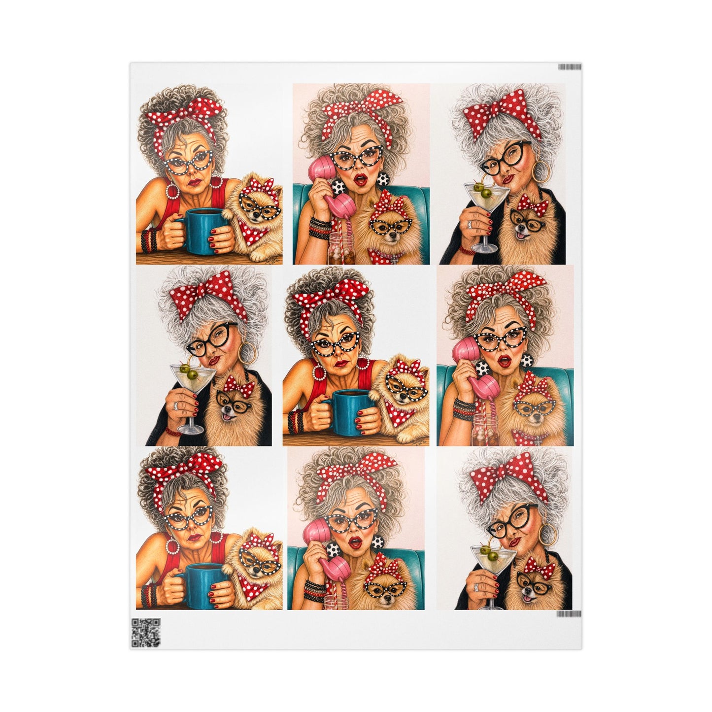 Wrapping Paper Perky Pearl and Latte — Retro Glam Portrait Pattern Gift Wrap