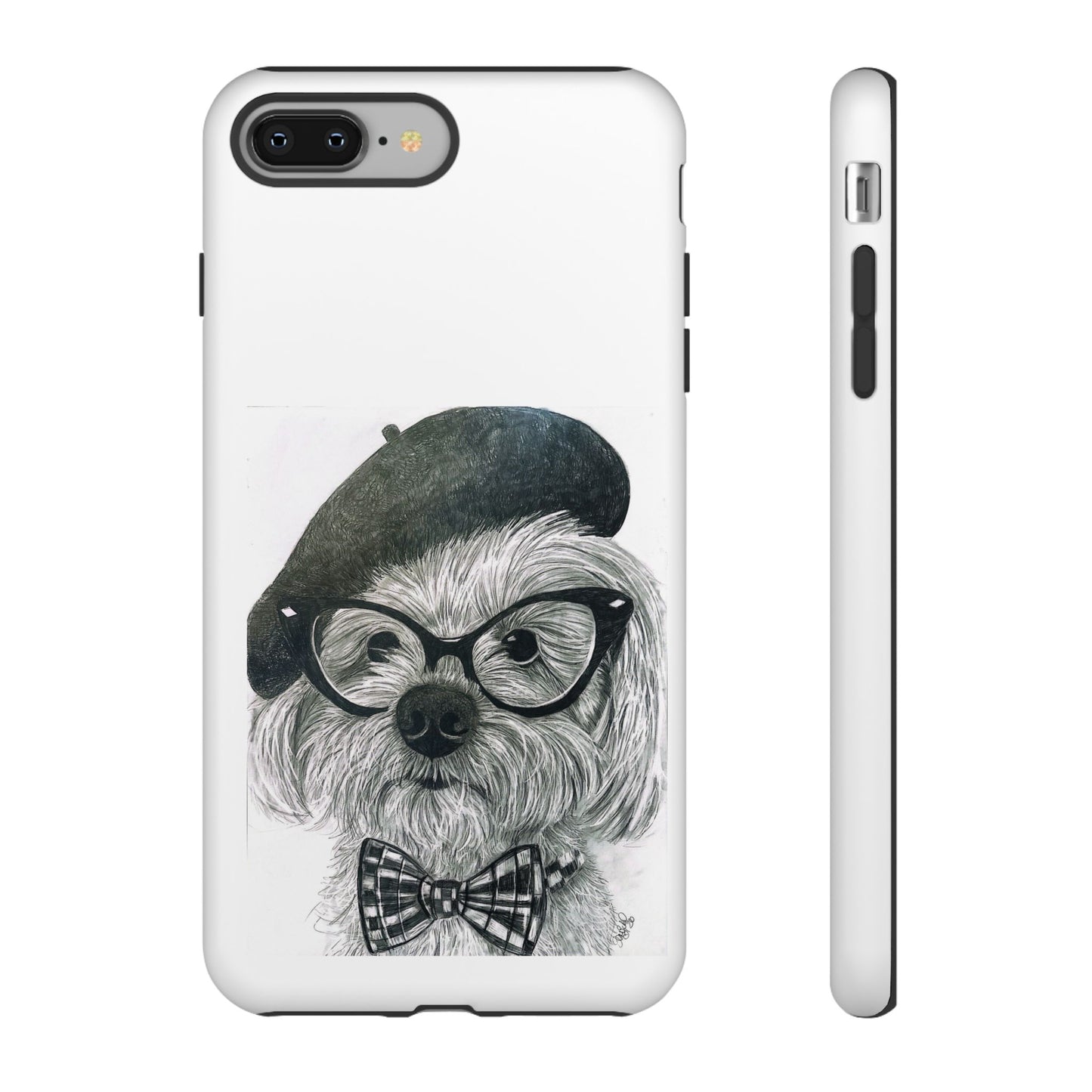 Dog Portrait Phone Case — Dexter with Beret, Glasses & Bow Tie