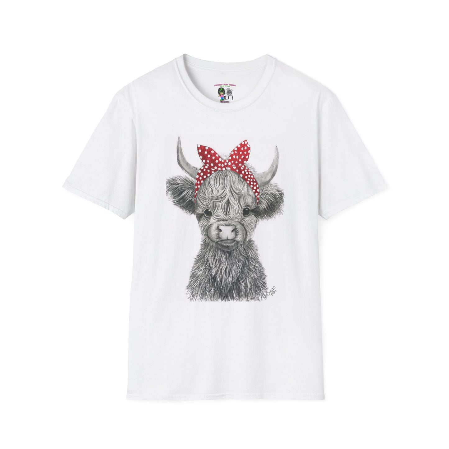 Highland Cow T-Shirt — Cute Cow Face with Red Polka Dot Bandana