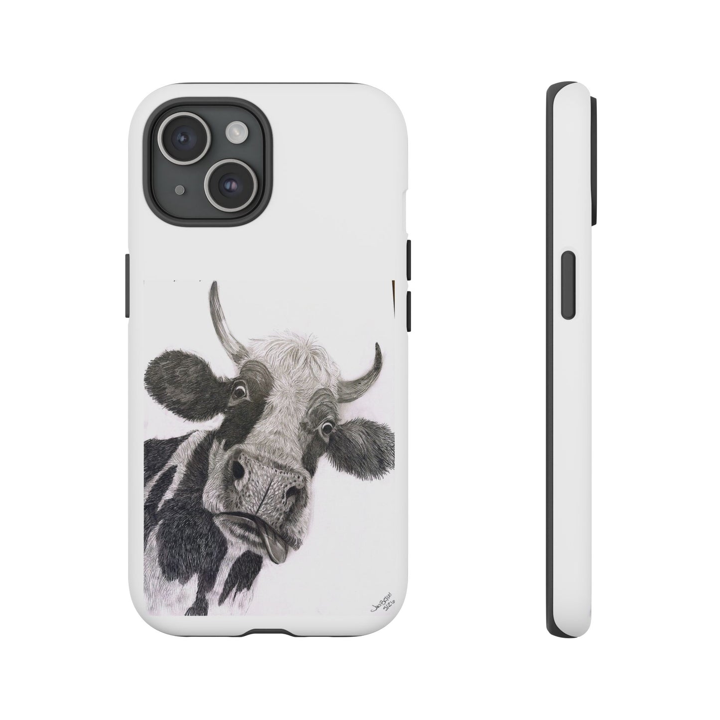 Cow Sketch Tough Phone Case — Protective iPhone Cover with Whimsical Cow Illustration