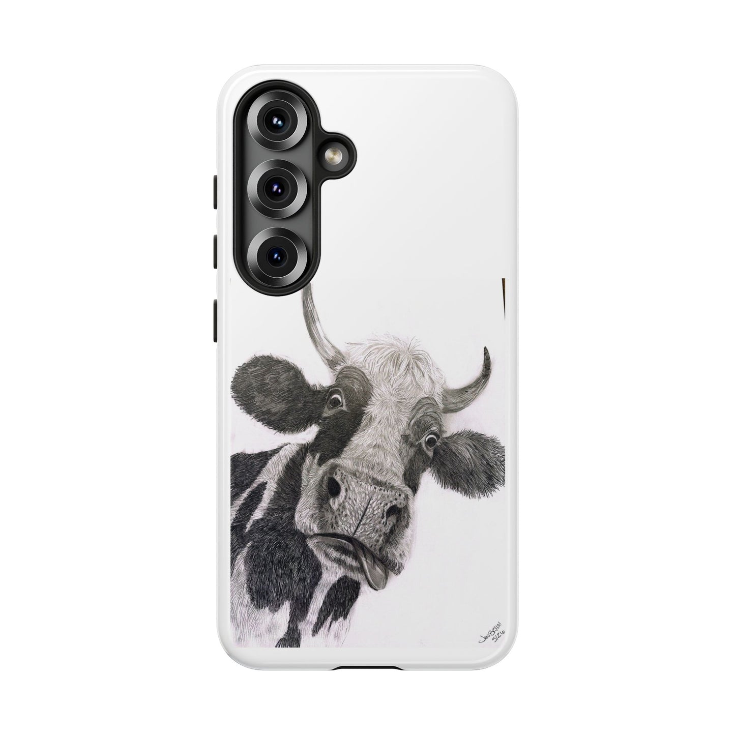 Cow Sketch Tough Phone Case — Protective iPhone Cover with Whimsical Cow Illustration
