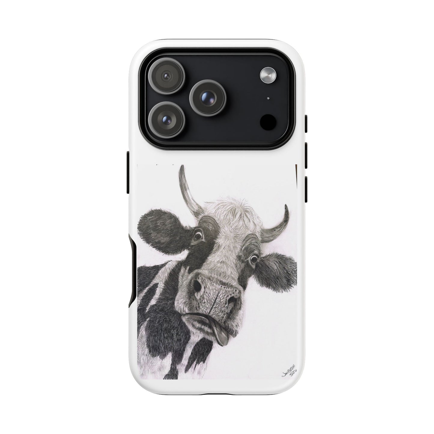 Cow Sketch Tough Phone Case — Protective iPhone Cover with Whimsical Cow Illustration