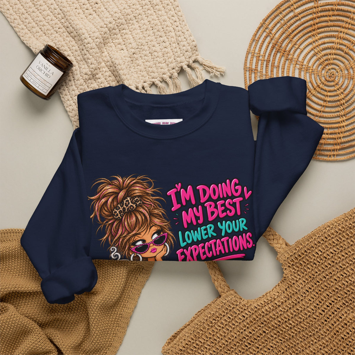 I'm Doing My Best Crewneck Sweatshirt — Cute Girl & Puppy Graphic