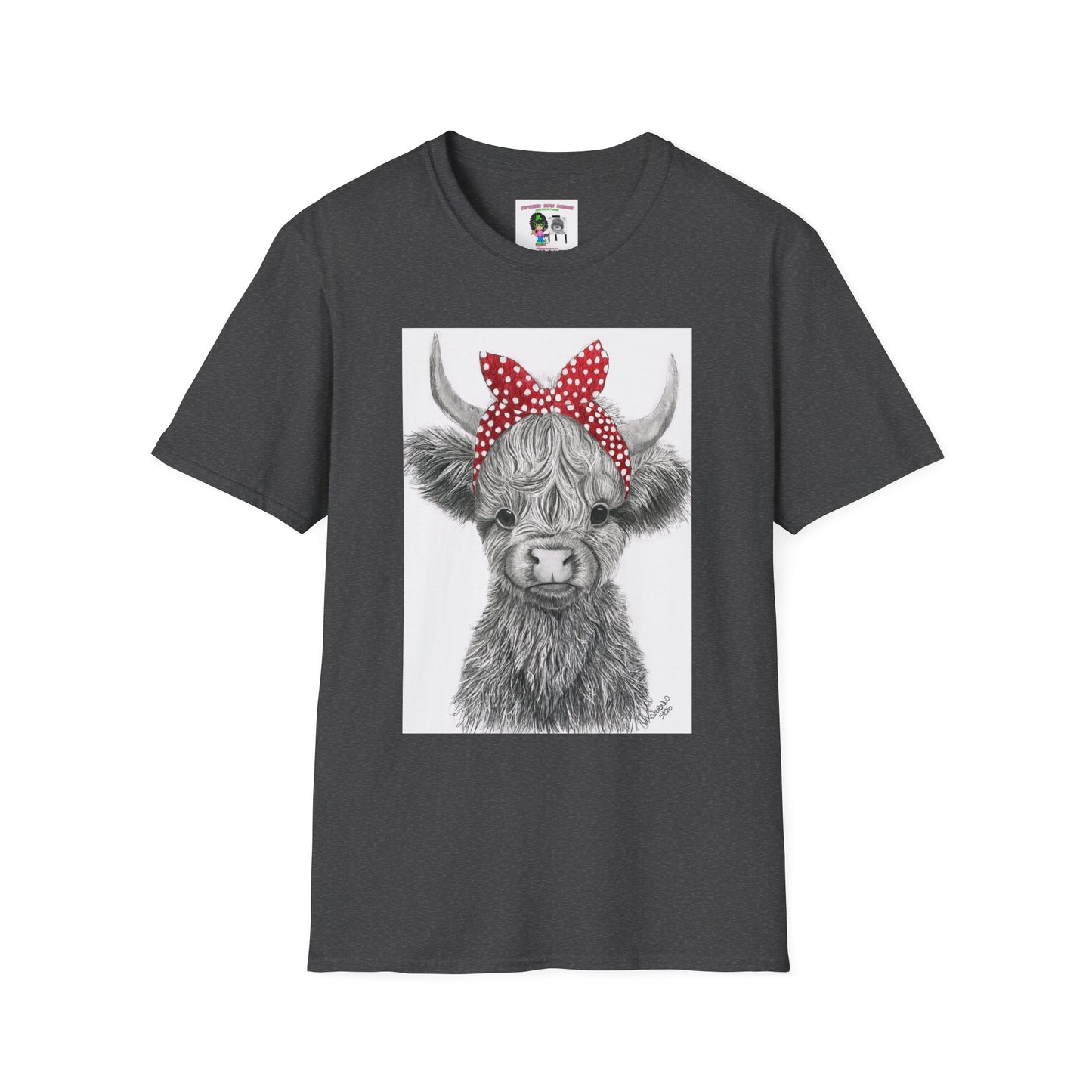 Highland Cow T-Shirt — Cute Cow Face with Red Polka Dot Bandana