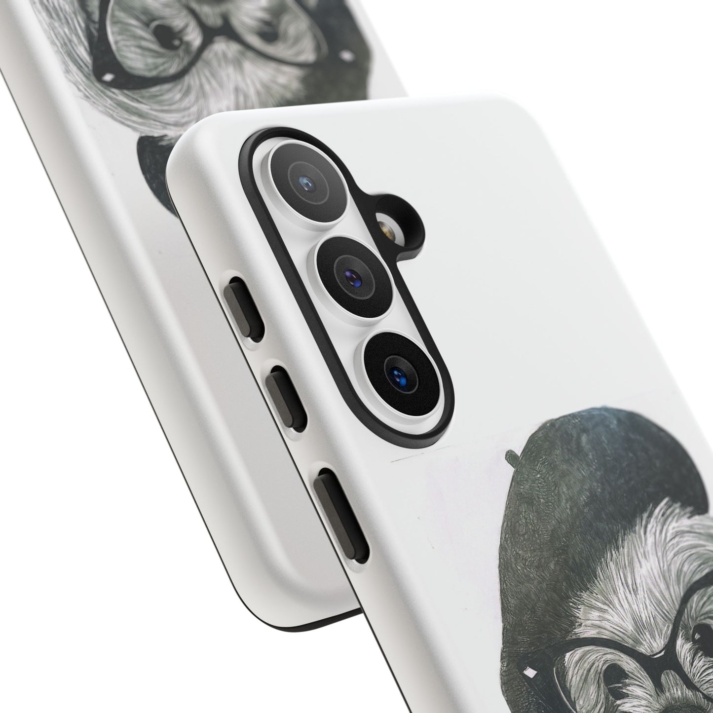 Dog Portrait Phone Case — Dexter with Beret, Glasses & Bow Tie