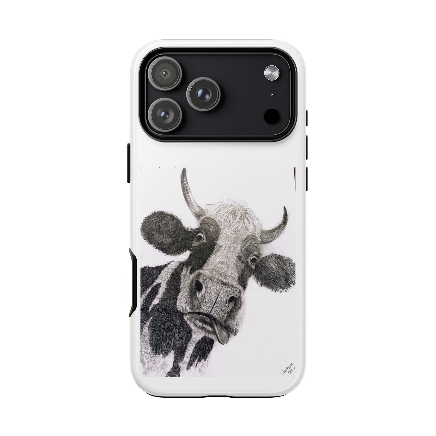 Cow Sketch Tough Phone Case — Protective iPhone Cover with Whimsical Cow Illustration