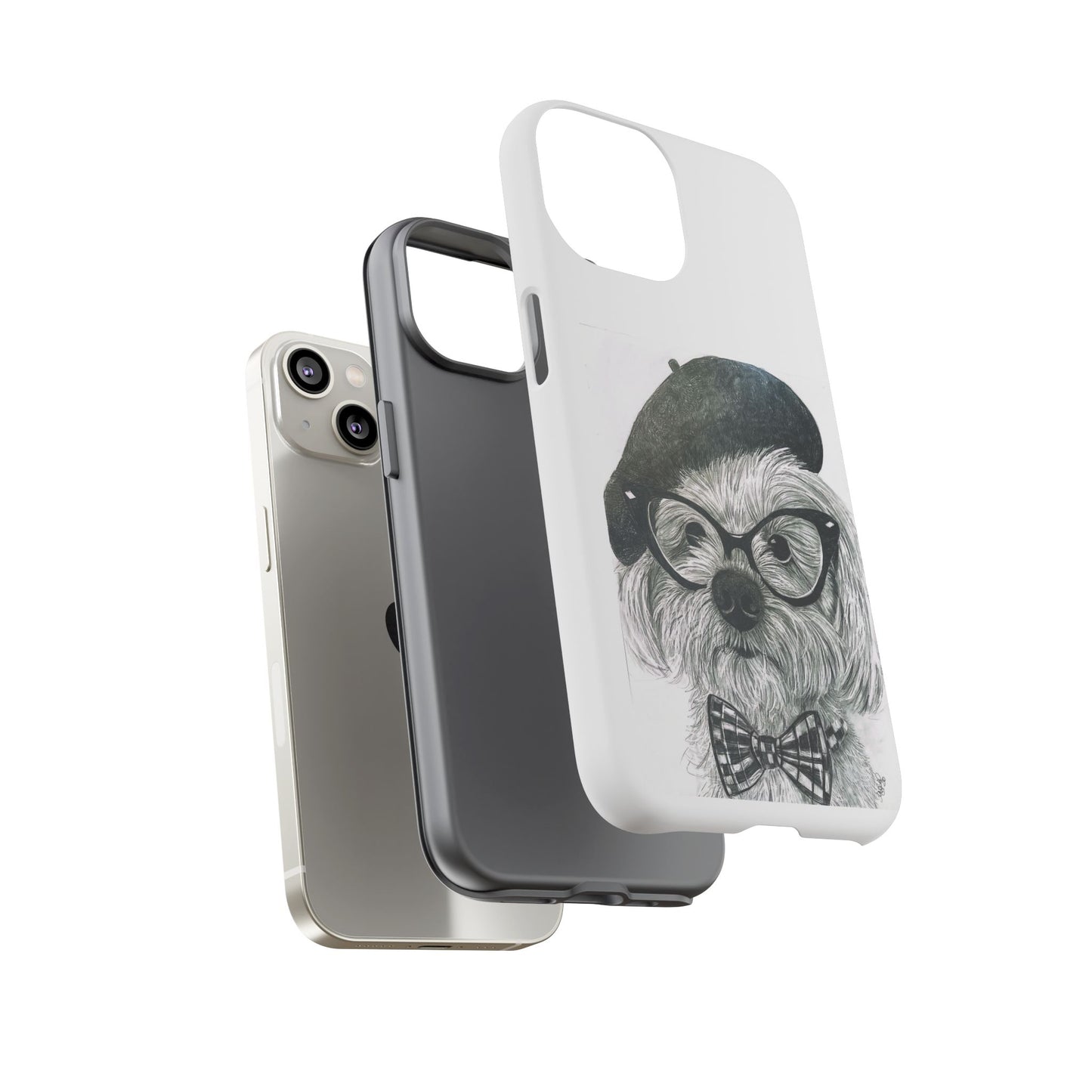 Dog Portrait Phone Case — Dexter with Beret, Glasses & Bow Tie