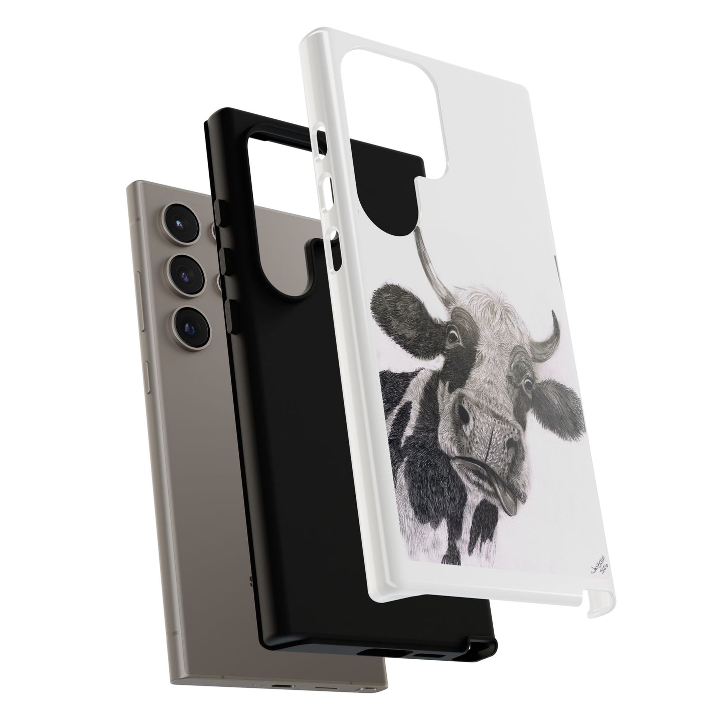 Cow Sketch Tough Phone Case — Protective iPhone Cover with Whimsical Cow Illustration