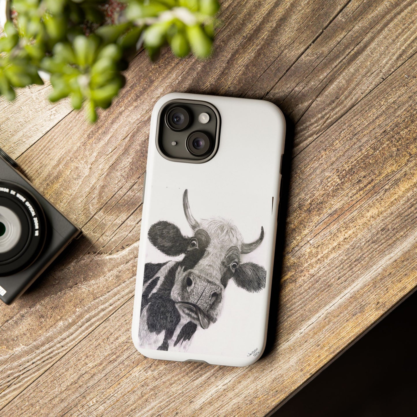 Cow Sketch Tough Phone Case — Protective iPhone Cover with Whimsical Cow Illustration