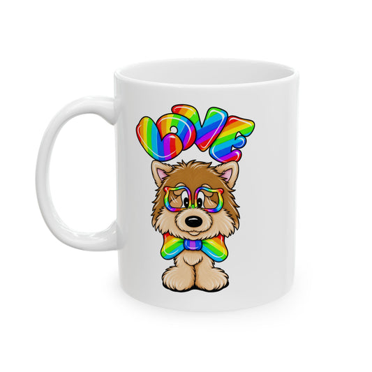 Love Pom With a bow tie Ceramic Mug (11oz & 15oz) – Rainbow Balloon Cute Coffee Cup