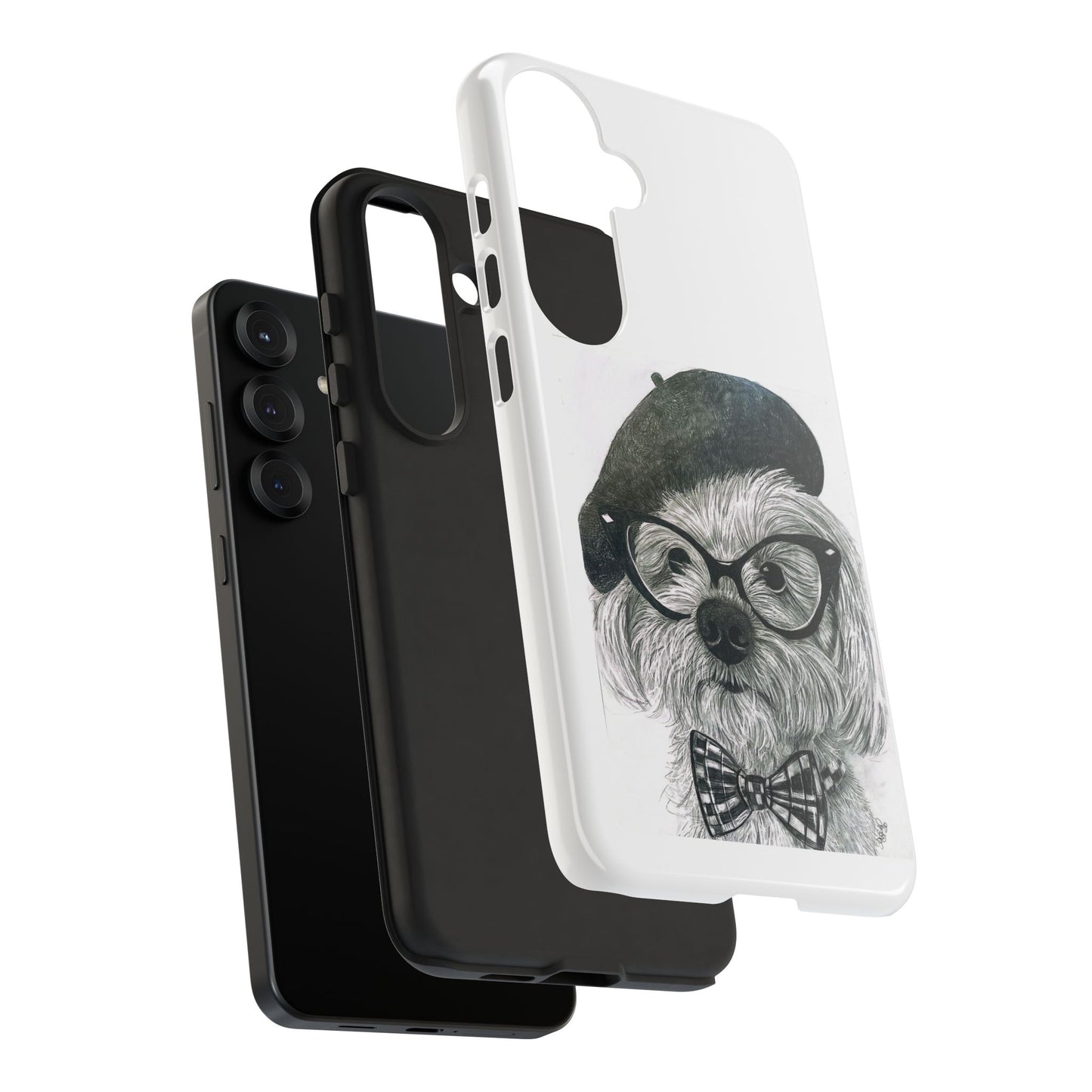 Dog Portrait Phone Case — Dexter with Beret, Glasses & Bow Tie