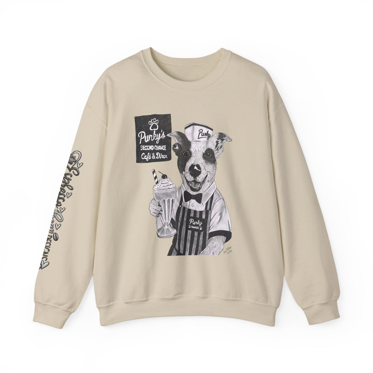 Dog Crewneck Sweatshirt — 'Meet Punky' Rescue Cafe Graphic