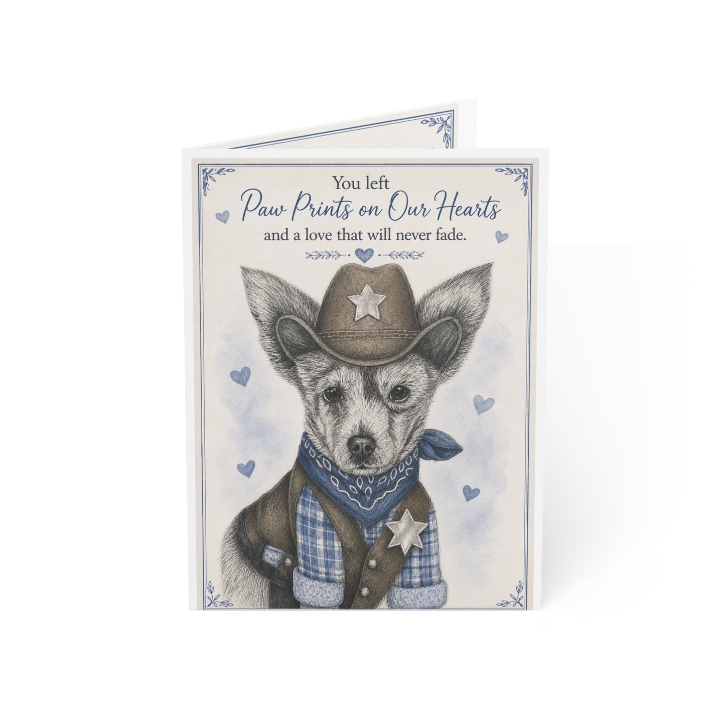 Pet Sympathy Greeting Card — “You Left Paw Prints on Our Hearts” Memorial Card (Single or Bulk)