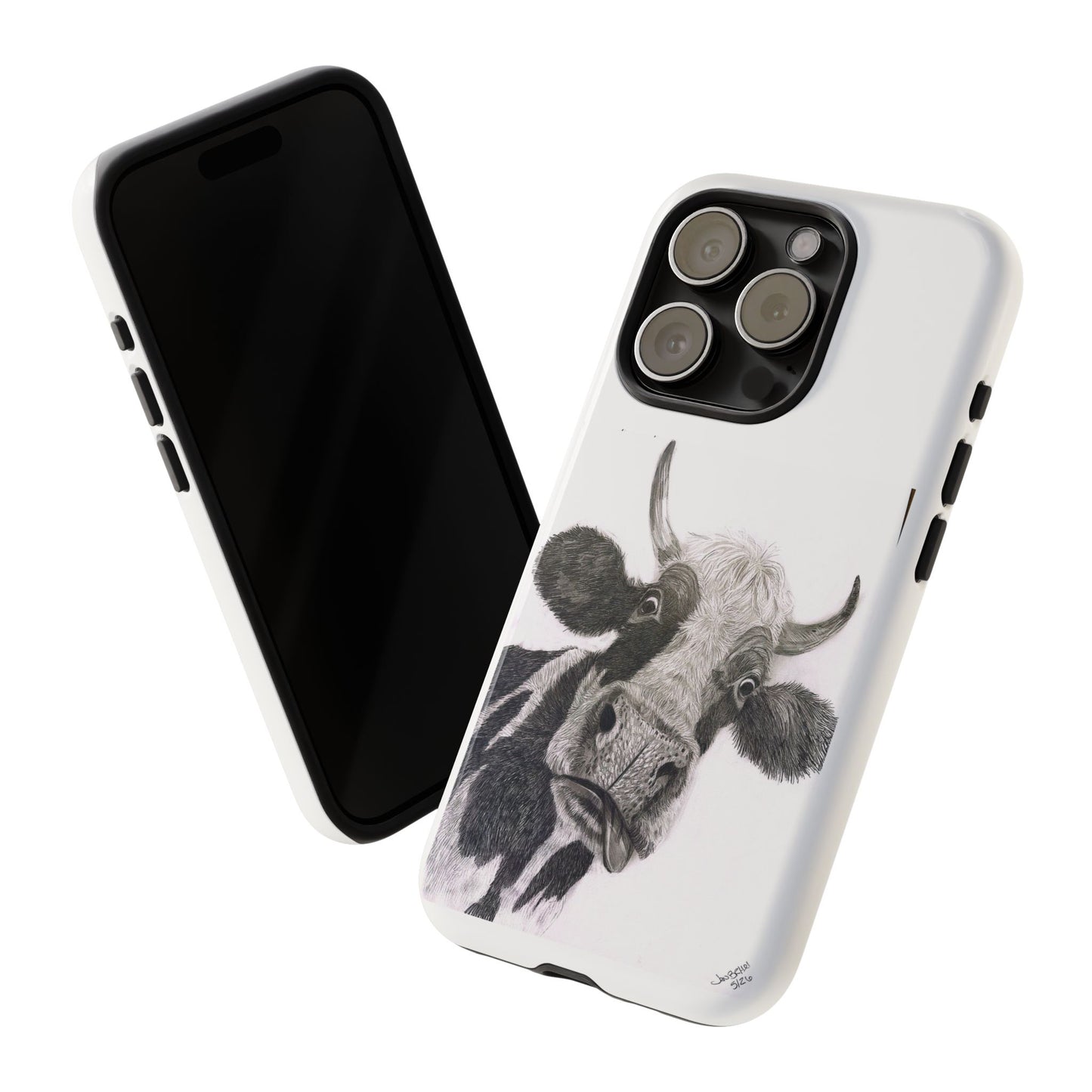 Cow Sketch Tough Phone Case — Protective iPhone Cover with Whimsical Cow Illustration