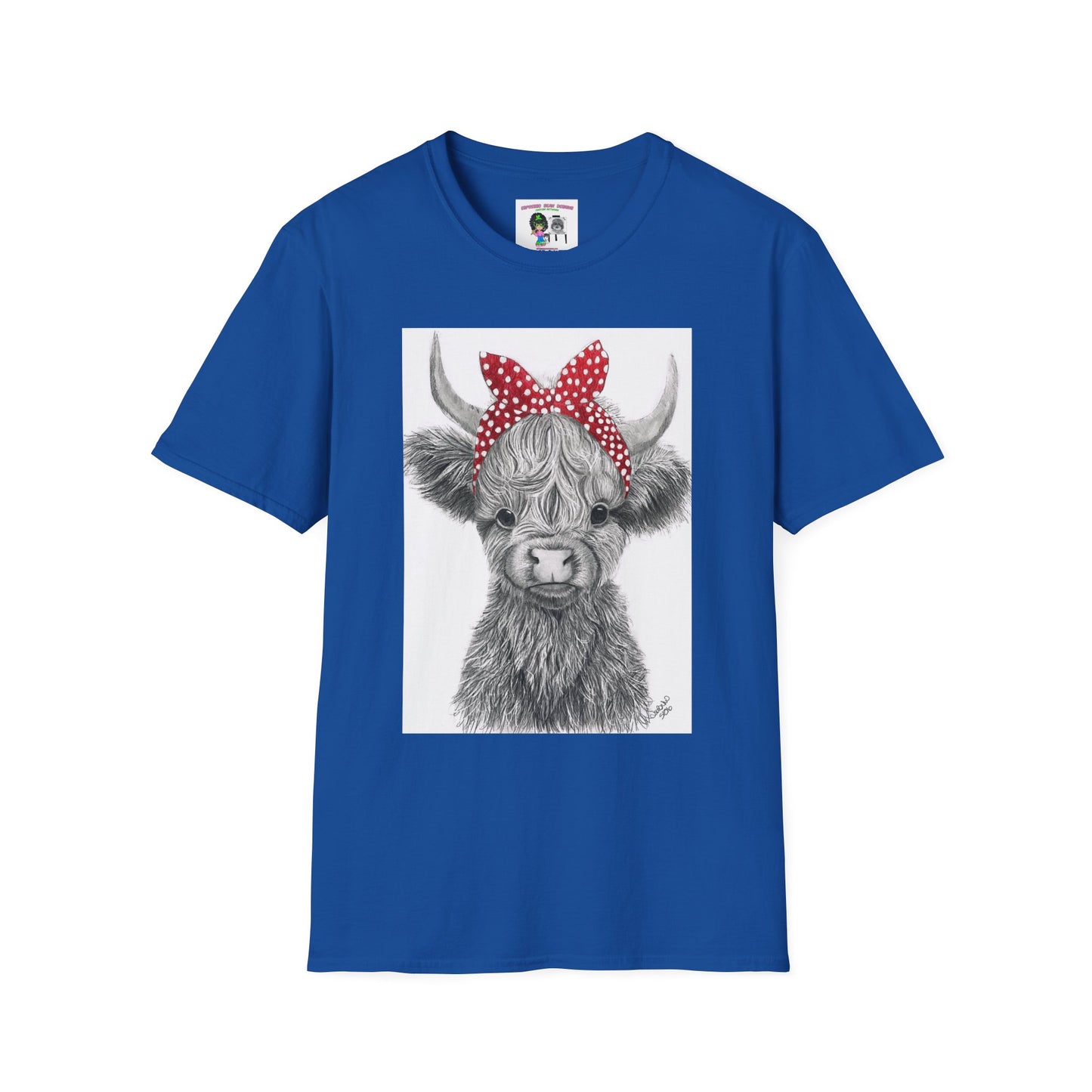 Highland Cow T-Shirt — Cute Cow Face with Red Polka Dot Bandana