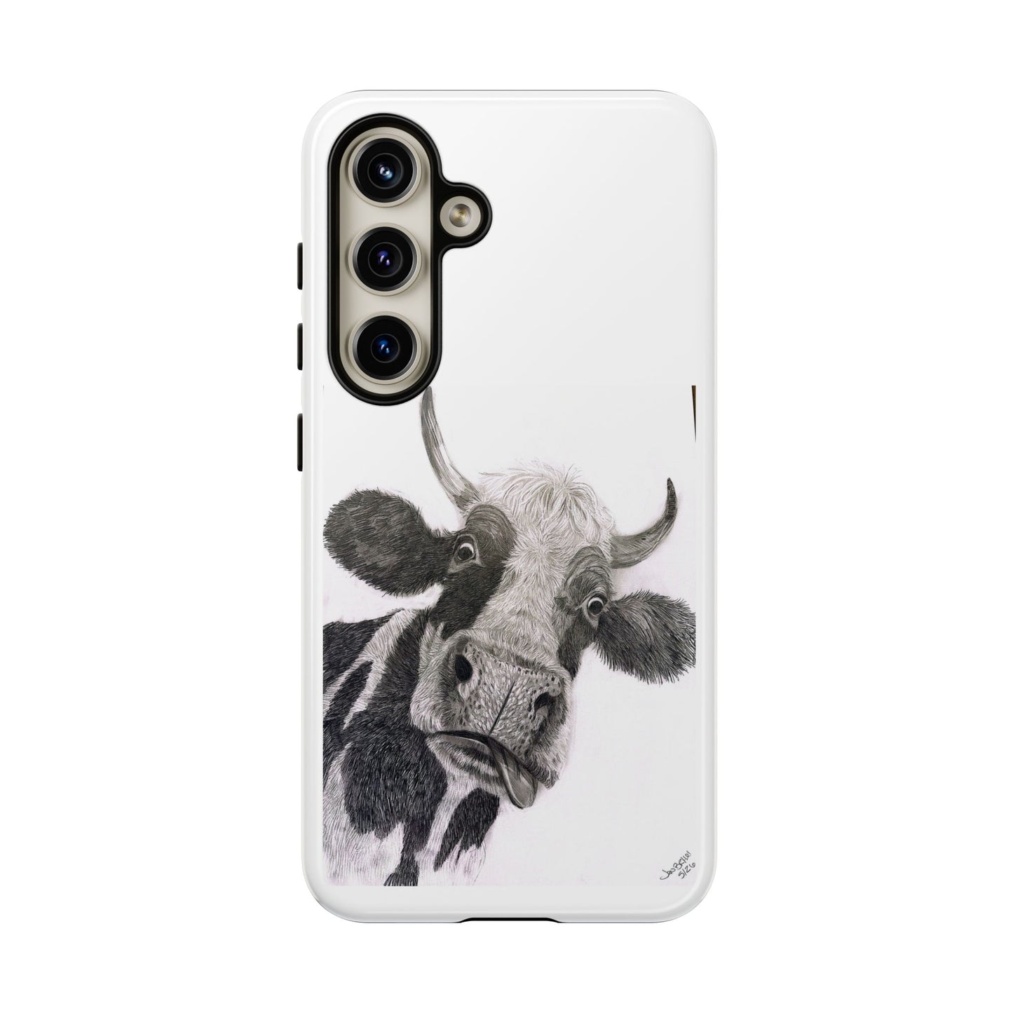 Cow Sketch Tough Phone Case — Protective iPhone Cover with Whimsical Cow Illustration