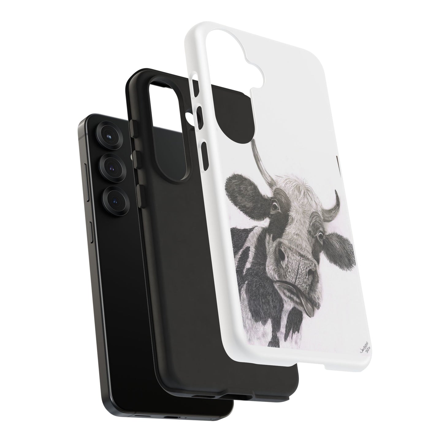 Cow Sketch Tough Phone Case — Protective iPhone Cover with Whimsical Cow Illustration