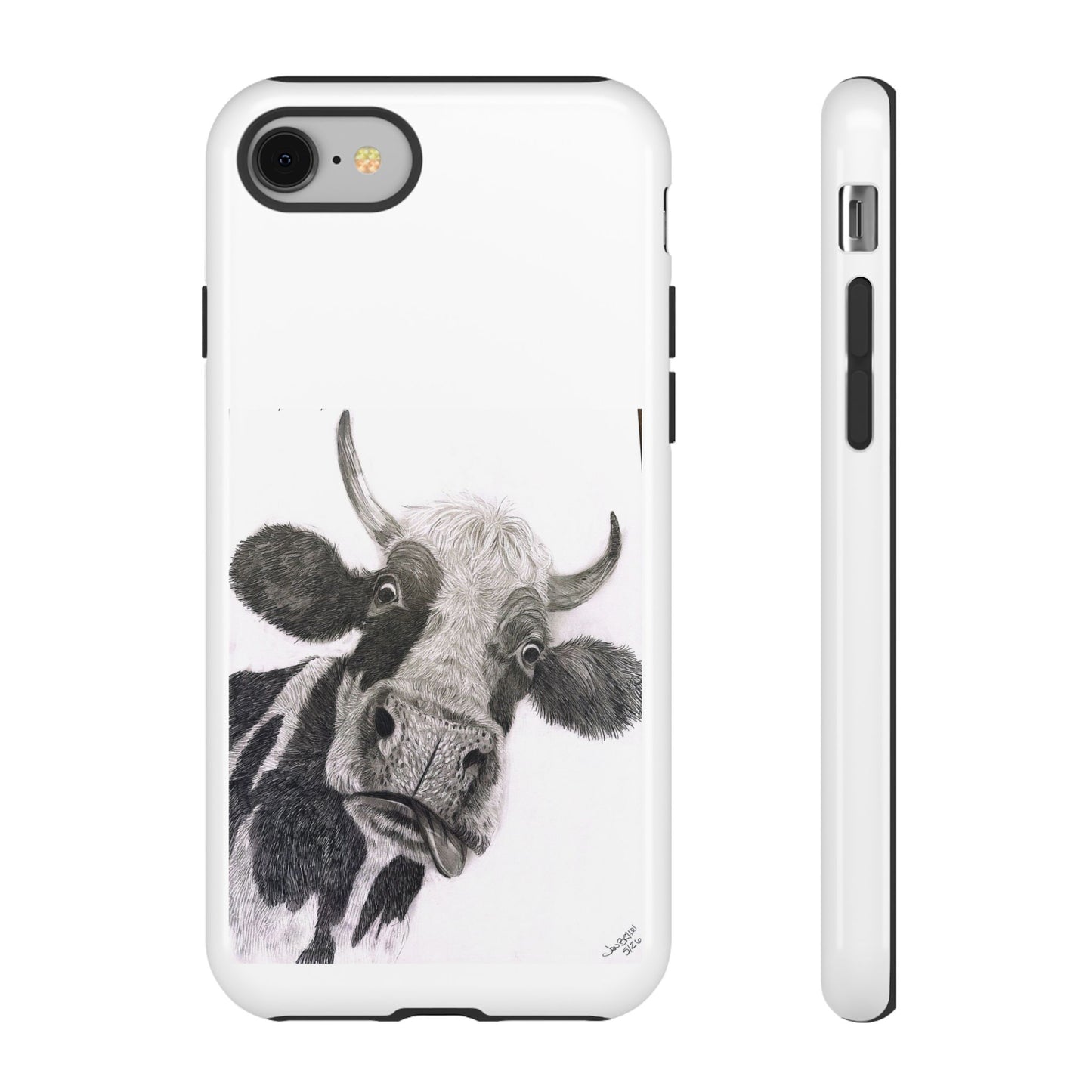 Cow Sketch Tough Phone Case — Protective iPhone Cover with Whimsical Cow Illustration