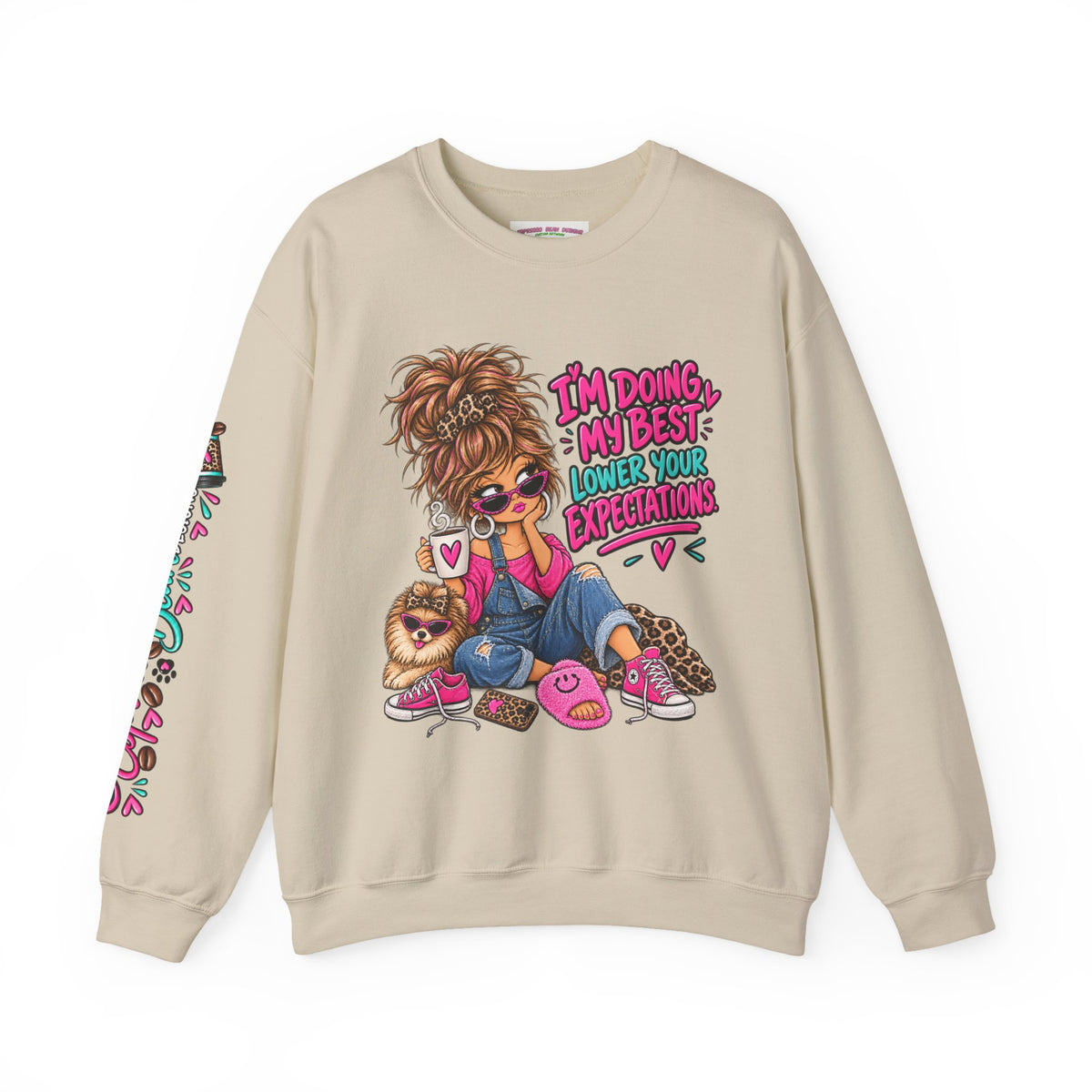 I'm Doing My Best Crewneck Sweatshirt — Cute Girl & Puppy Graphic