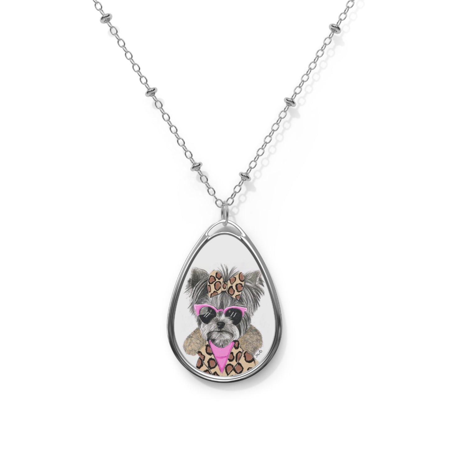 Oval Necklace - Leopard Bow Pup Pendant | Cute Dog Jewelry Gift