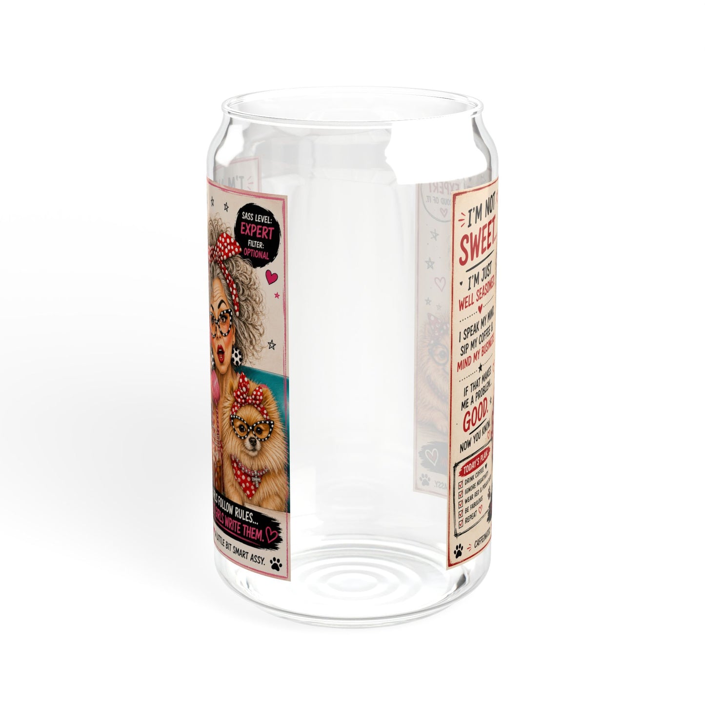 16oz Sipper Glass Jar with Straw — Perky Pearl and Latte Quote Design I’m not sweet/ I’m not bossy