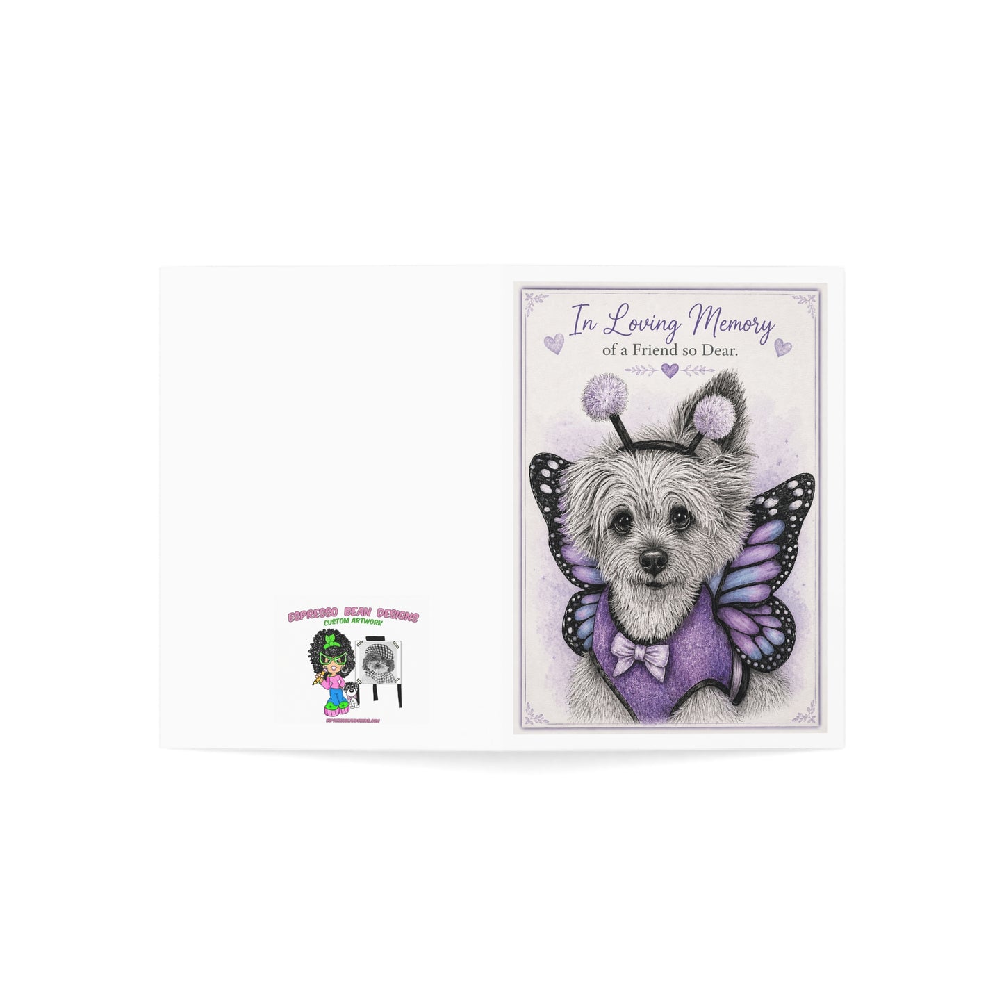 In Loving Memory Pet Sympathy Greeting Card — Butterfly Dog Memorial Card (1/10/30/50 pcs)