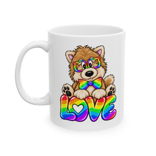 Rainbow Pom Ceramic Mug — Cute Pride Coffee Cup (11oz, 15oz)