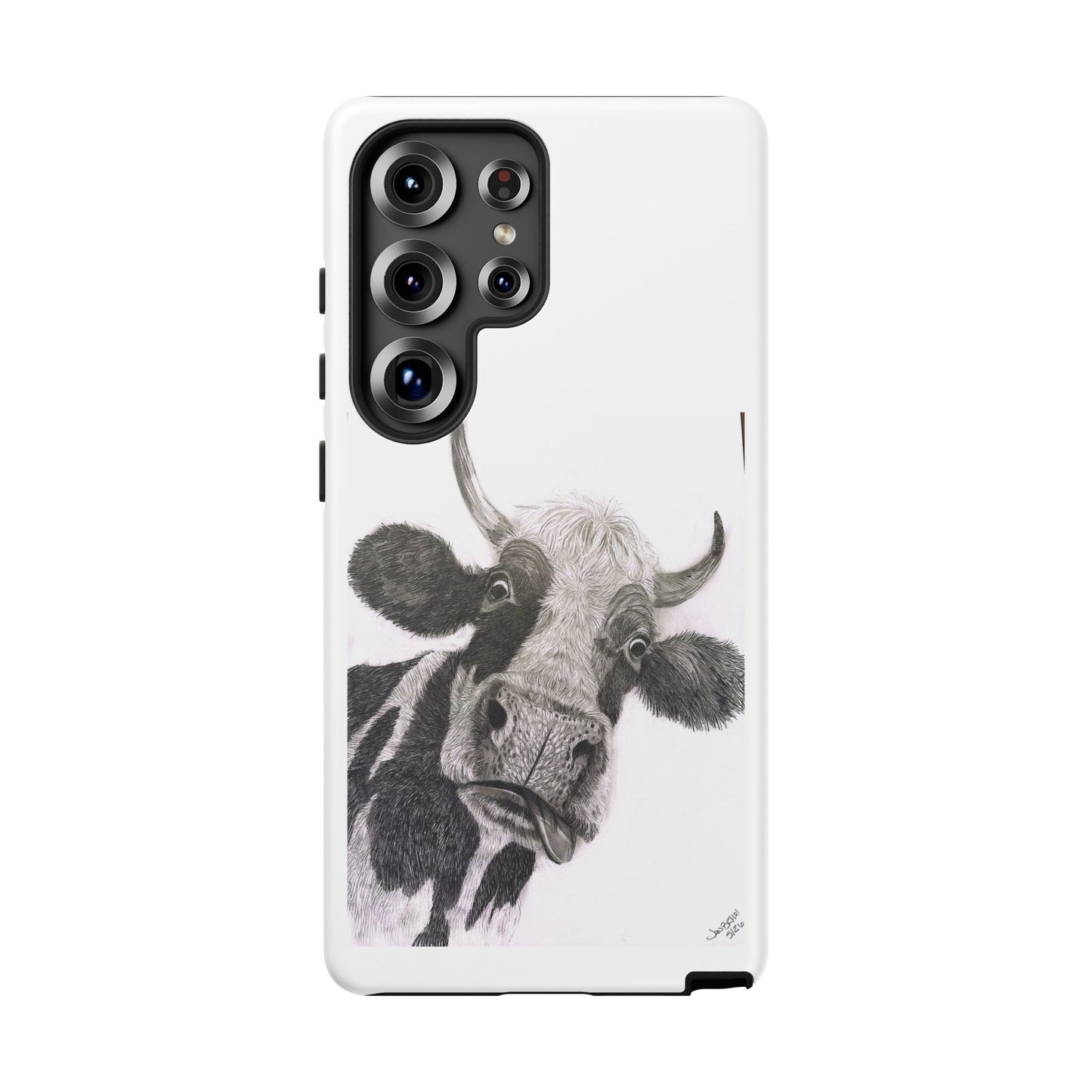 Cow Sketch Tough Phone Case — Protective iPhone Cover with Whimsical Cow Illustration